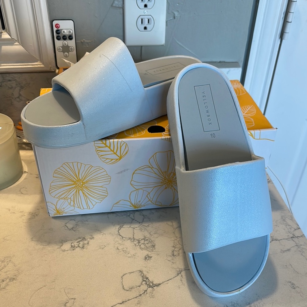 Yellow Box Women's Lt Blue Shimmer Slide Sandals NIB